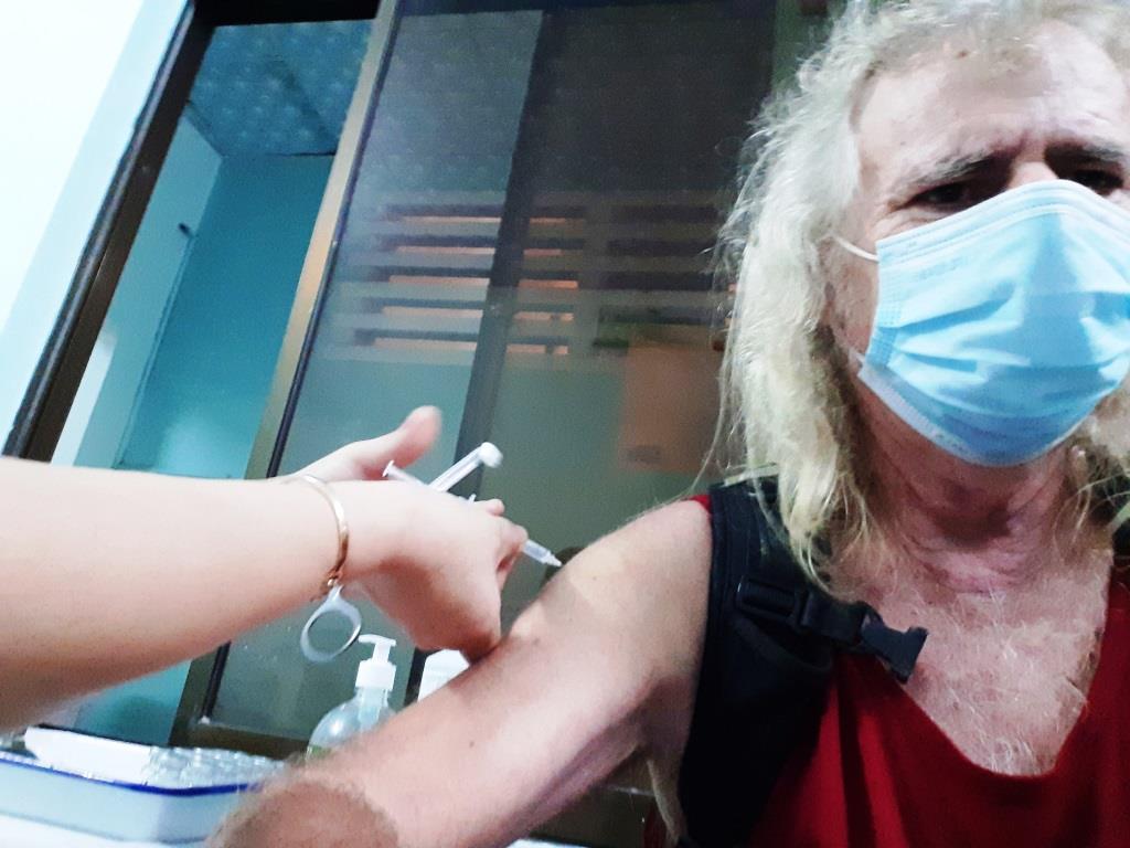 That’s me getting my jab – tricky trying to get a selfie while bracing for a needle in your arm!