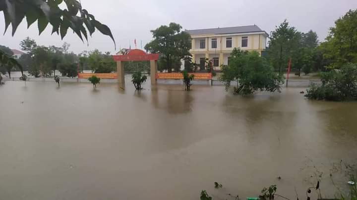 A neighborhood is flooded in Ha Tinh Province, October 17, 2021 in this supplied photo.