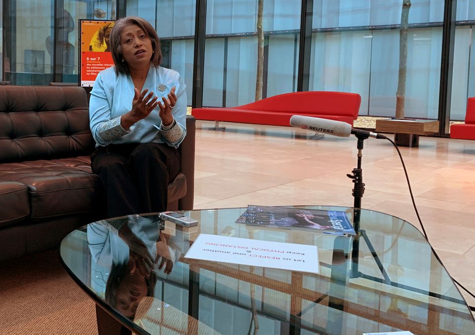 Gaya Gamhewage, World Health Organization's director of prevention and response to sexual exploitation, abuse and harassment, gestures during an interview with Reuters in Geneva, Switzerland October 26, 2021. Photo: Reuters