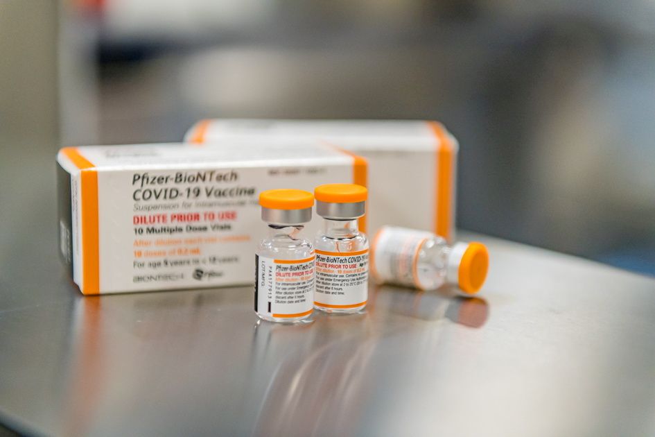 Pfizer/BioNTech's new pediatric COVID-19 vaccine vials are seen in this undated handout photo. Pfizer/Handout via Reuters