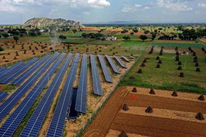 This photo taken on October 5, 2021 shows a solar plant owned by farmer and doctor Amit Singh in Bhaloji village, in the northern Indian state of Rajasthan. Photo: AFP