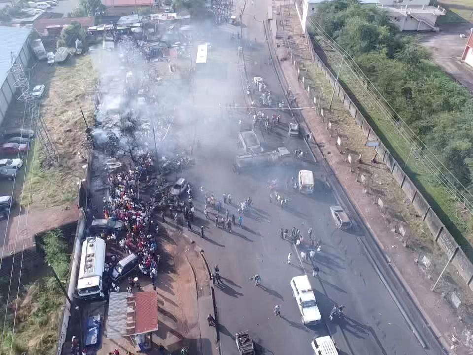 An accident scene is pictured after a fuel tanker explosion in Freetown, Sierra Leone November 6, 2021. Picture taken with a drone. Photo: National Disaster Management Agency-Sierra Leone/Handout via Reuters