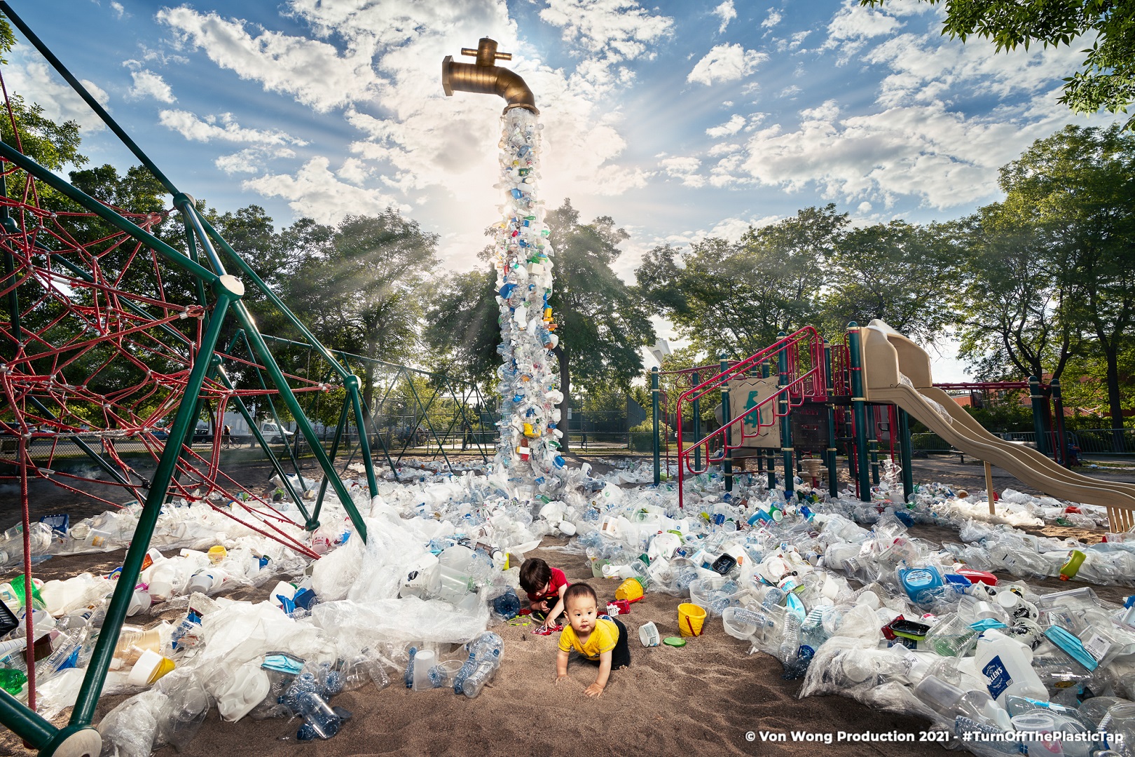A photo by Benjamin Von Wong for his ‘Turn off The Plastic Tap’ project calling on corporations to stop producing single-use plastic.