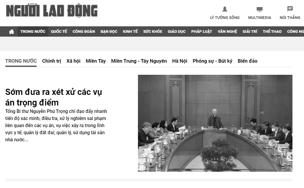 A screenshot of Nguoi Lao Dong (Laborer) newspaper on November 19, 2021
