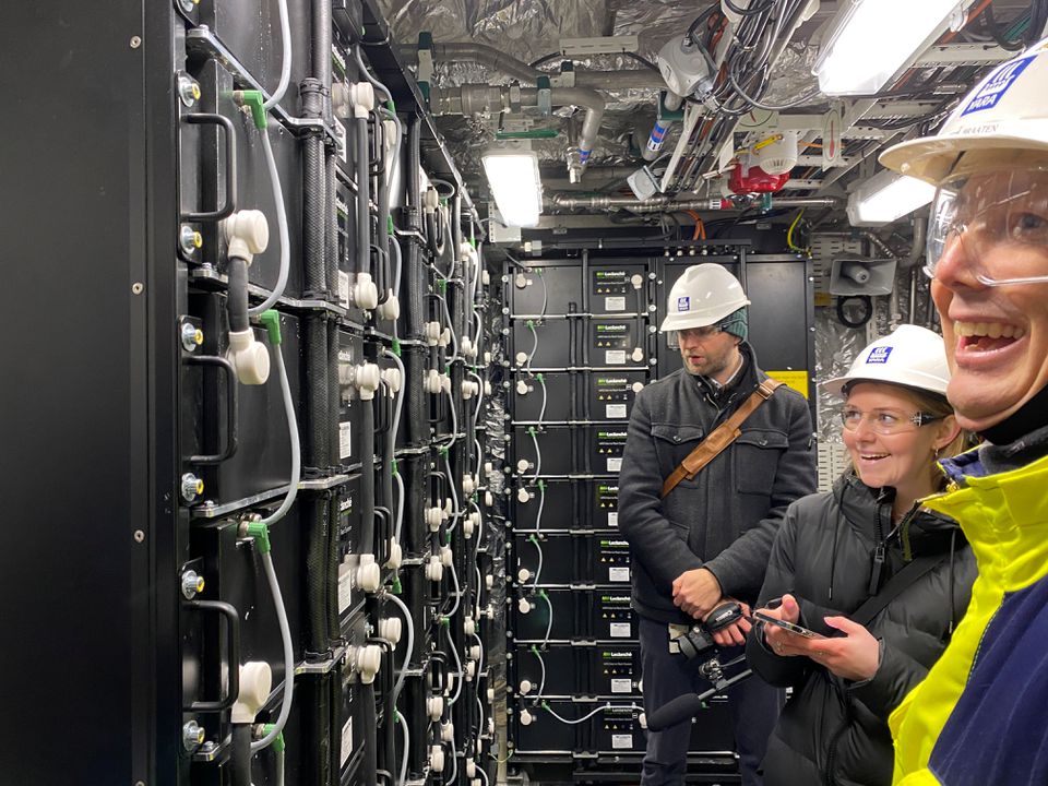 Yara Birkeland Project Manager Jostein Braaten shows one of eight battery rooms onboard the Yara Birkeland, the world's first fully electric and autonomous container vessel, in Oslo, Norway November 19, 2021. Photo: Reuters