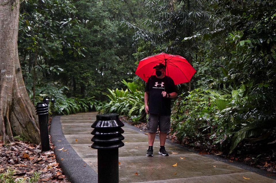 Singapore resident Graham George Spencer revisits the site where he was attacked by Otters in late November, at the Singapore Botanical Gardens in Singapore, December 11, 2021. Photo: Reuters