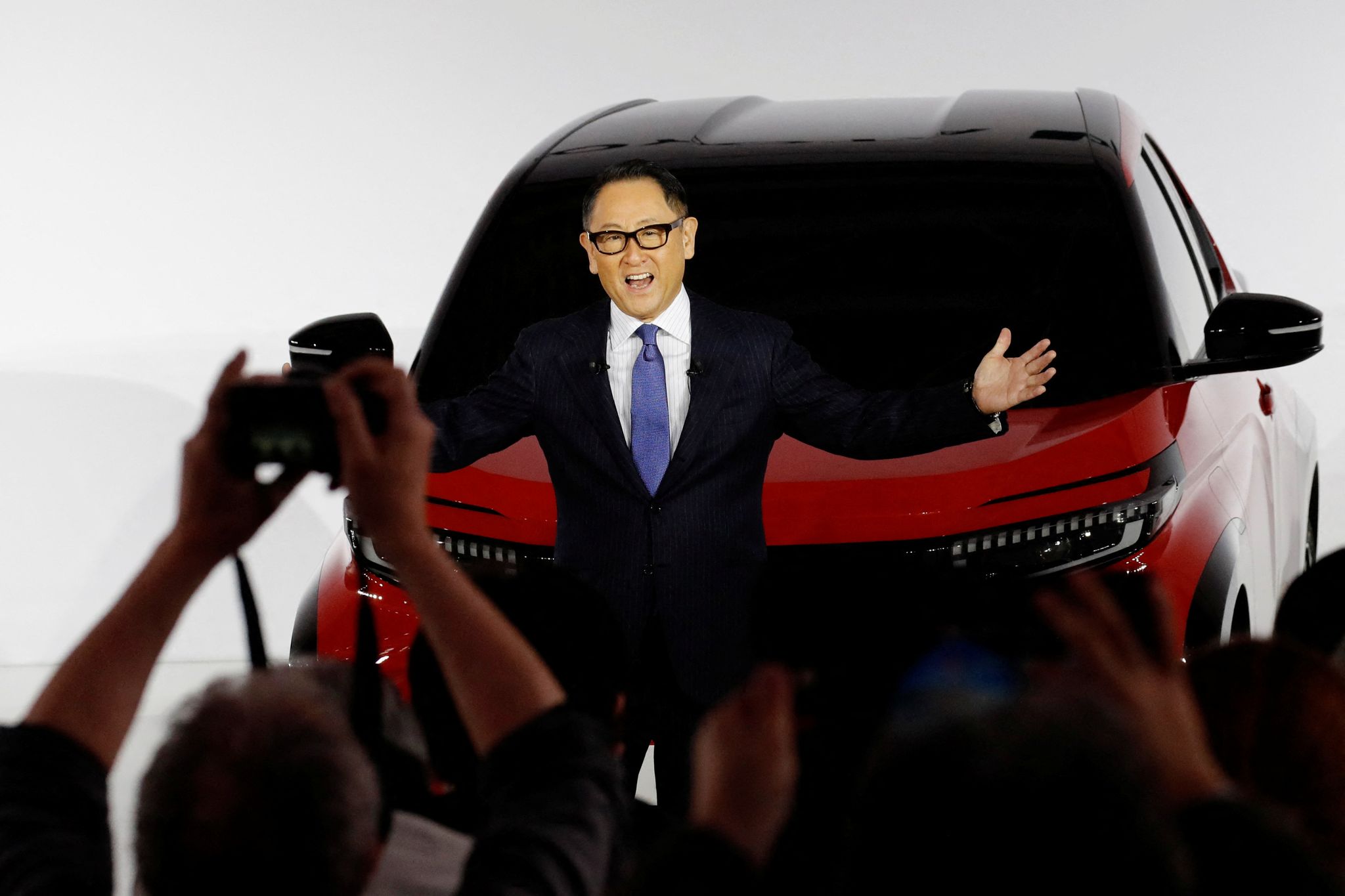 Toyota Motor Corporation President Akio Toyoda speaks at a briefing on the company's strategies on battery EVs in Tokyo, Japan December 14, 2021. Photo: Reuters