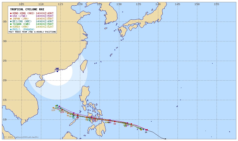 A map detailing the route of Tropical Storm Rai. Photo: National Center for Hydro-meteorological Forecasting