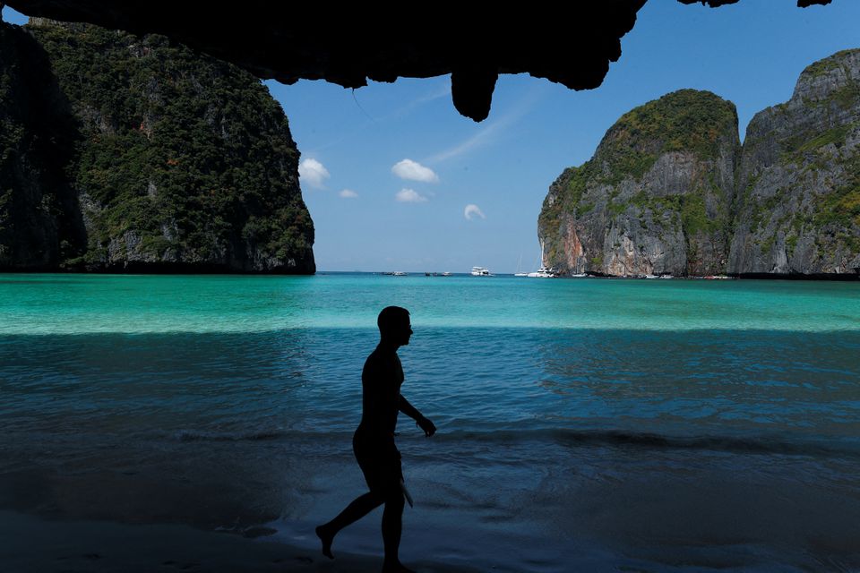 A tourist visits Maya Bay as Thailand reopens its world-famous beach after closing it for more than three years to allow its ecosystem to recover from the impact of overtourism, at Krabi province, Thailand, January 3, 2022. Photo; Reuters