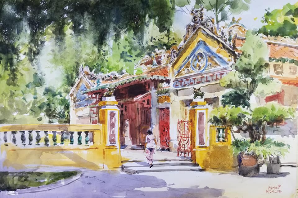 This painting by Vincent Monluc depicts the Tomb of the Marshal in Ba Chieu in Ho Chi Minh City.