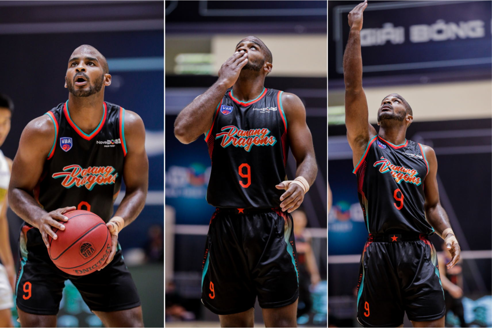 Akeem Scoot of Danang Dragons and his signature moves during a free throw. Photo: VBA