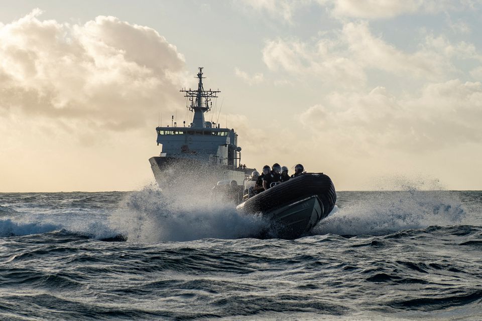 Royal New Zealand Navy Hydrographers survey the approach to Nuku'alofa in preparation for the arrival of HMNZS Aotearoa, January 20, 2022. Photo: New Zealand Defence Force/Handout via REUTERS