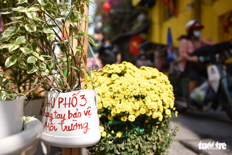 A tree pot made from a recycled plastic container is used as decoration at an alley in Ho Chi Minh City. Photo: Ngoc Phuong / Tuoi Tre