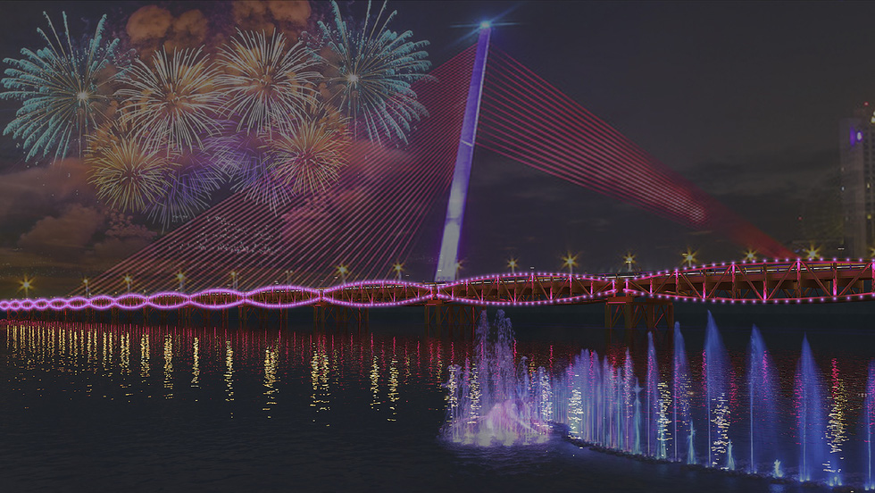 An artist’s impression of the Nguyen Van Troi Bridge artistically illuminated under the ‘Light River’ project in Da Nang, central Vietnam. Photo: Signify Vietnam Limited