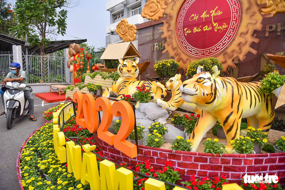 A stately ‘family’ of tigers on Binh Dong Street in District 8, Ho Chi Minh City, Vietnam. Photo: Ngoc Phuong / Tuoi Tre