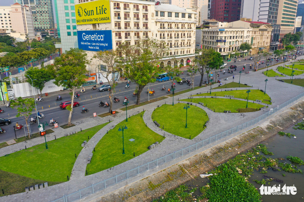 A bird’s-eye view of Bach Dang Wharf Park after renovation in District 1, Ho Chi Minh City. Photo: Tuoi Tre