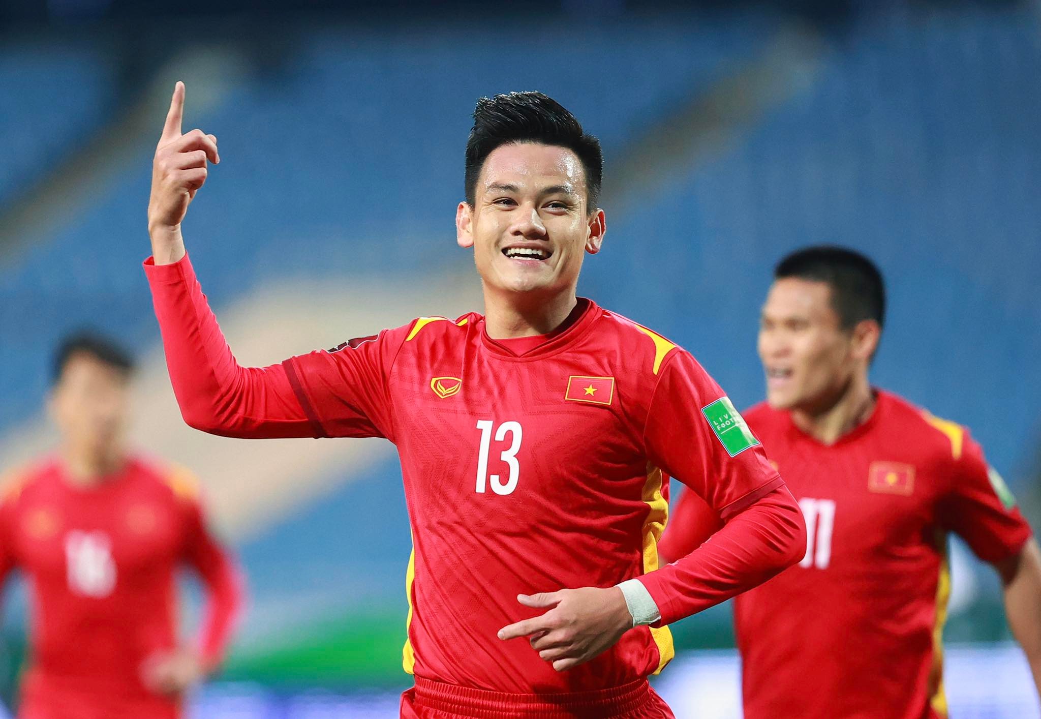 Ho Tan Tai reacts after scoring the first goal for Vietnam in their 2022 FIFA World Cup Asian qualifier against China in Hanoi, February 1, 2022. Photo: Nguyen Khanh / Tuoi Tre
