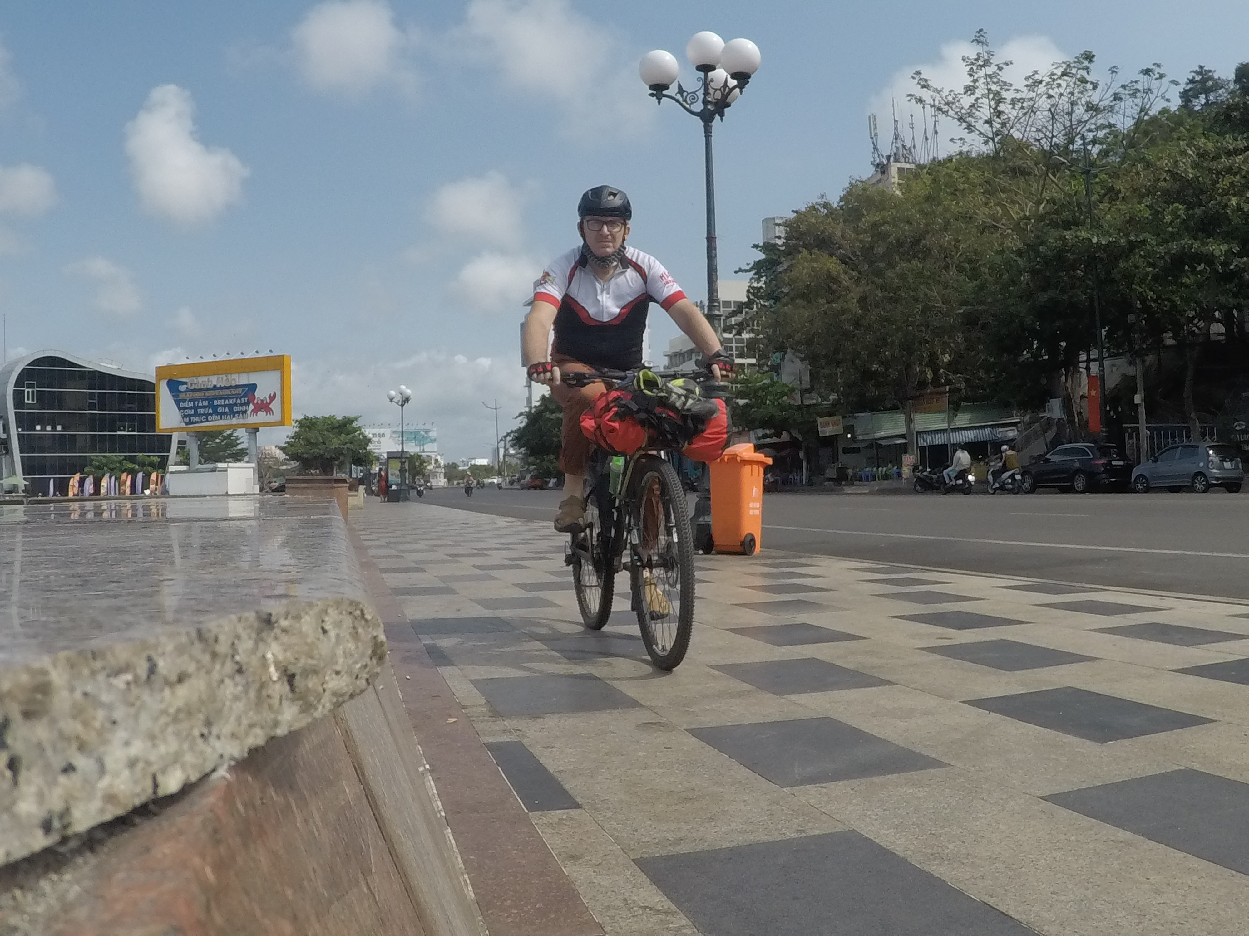 A supplied photo shows Ray Kuschert during his biking trip from Ho Chi Minh City to Vung Tau late January 2022.