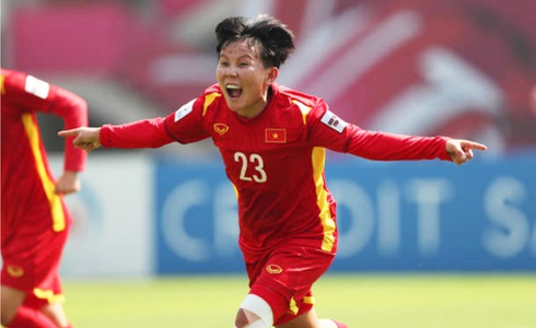 A Vietnamese player reacts after a goal against Chinese Taipei in the play-offs of the 2022 AFC Women's Asian Cup in India, February 6, 2022. Photo: Asian Football Confederation