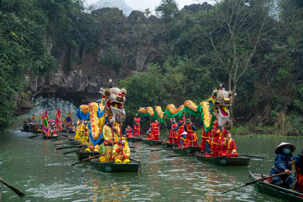 A parade takes place along a river at Bai Dinh Pagoda, Ninh Binh Province, Vietnam, on February 6, 2022. Photo: Supplied