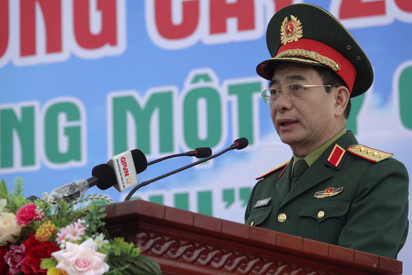General Phan Van Giang, Vietnam’s Minister of National Defense, is seen speaking at the launching ceremony for the Tet tree planting Tet movement among the whole army on February 6, 2022. Photo: Thuy Du / Tuoi Tre