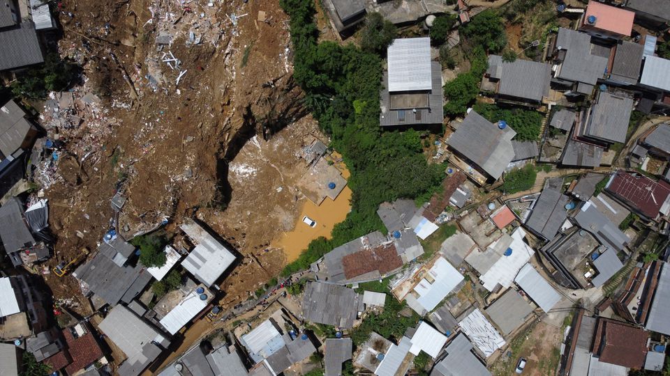 Aerial view of a mudslide site at Morro da Oficina after pouring rains in Petropolis, Brazil February 17, 2022. Photo: Reuters