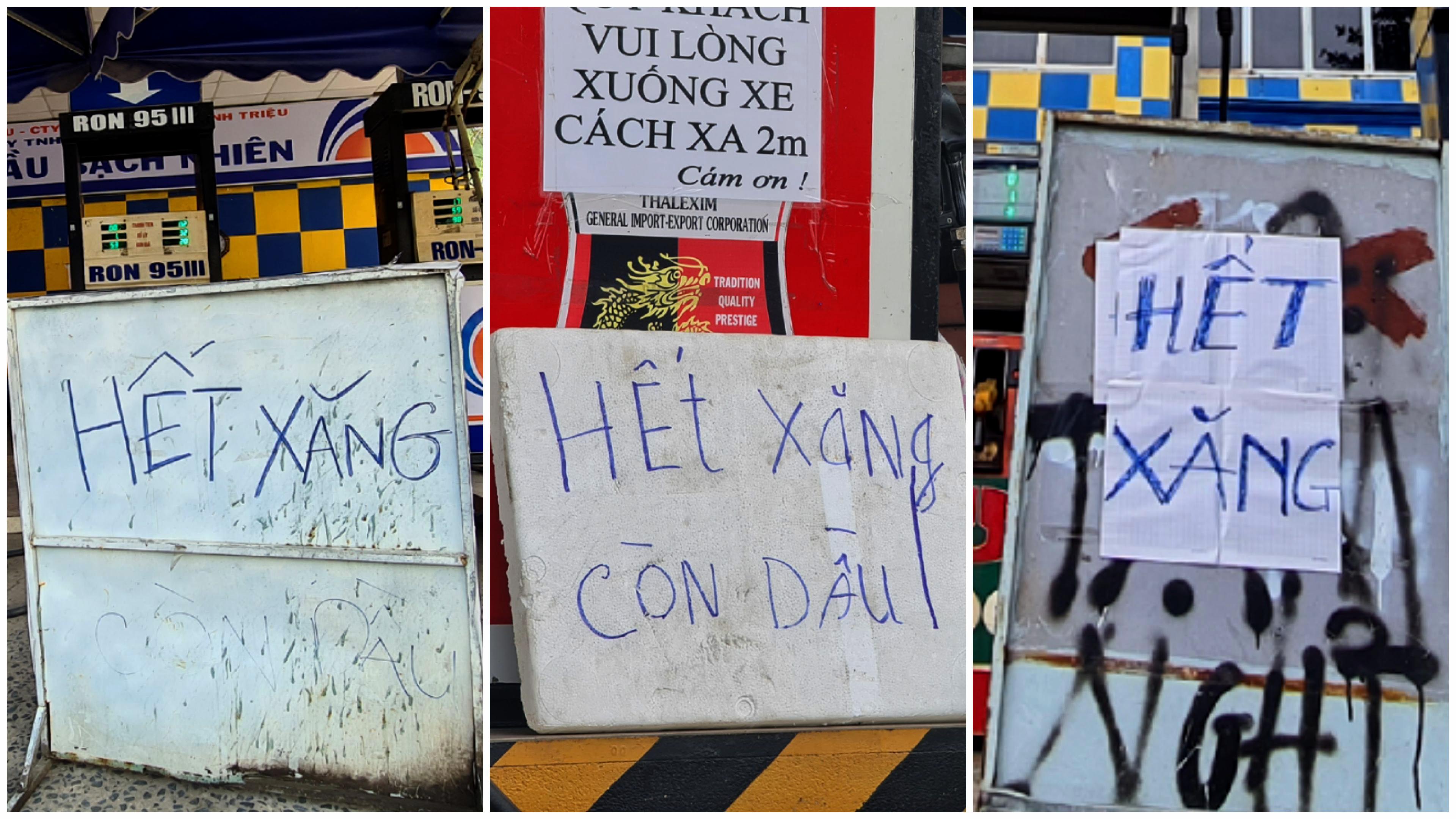 Signs saying out of gasoline are pictured at filling stations in Ho Chi Minh City, February 20, 2022. Photo: Ngoc Hien / Tuoi Tre