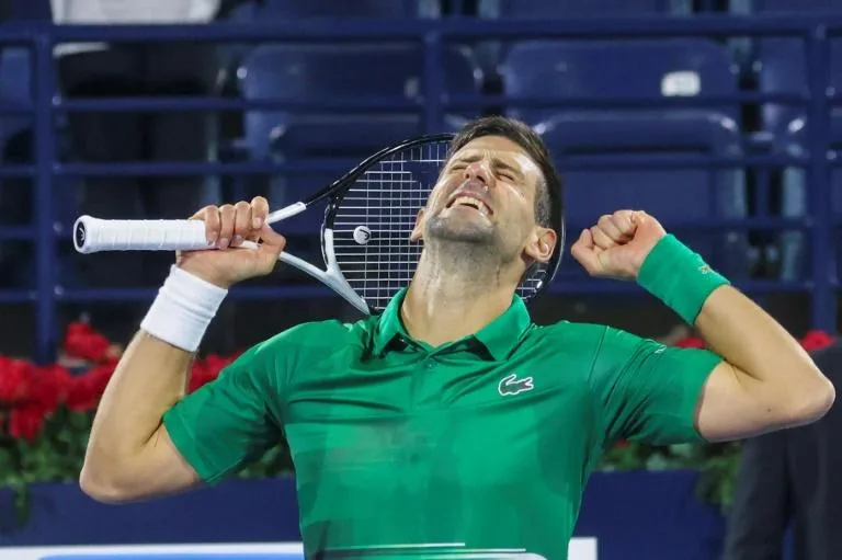 Novak Djokovic celebrates after defeating Lorenzo Musetti. Photo: AFP