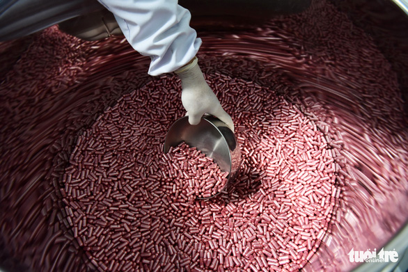 This image shows a batch of finished Molravir 400mg pills at Binh Duong Province-based Boston Vietnam Pharmaceutical Joint Stock Company. Photo: Duyen Phan / Tuoi Tre