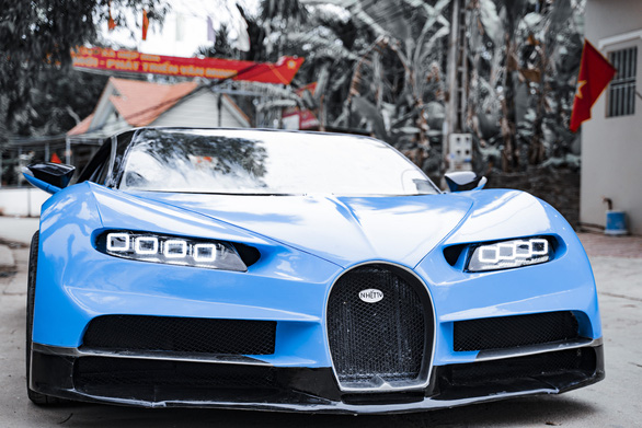 A photo captures a Bugatti Chiron replica made out of clay, plaster, glass fibers and metal by Nhet TV, a group of four Vietnamese in the northern province of Quang Ninh. Photo by courtesy of group member Vu Van Nam