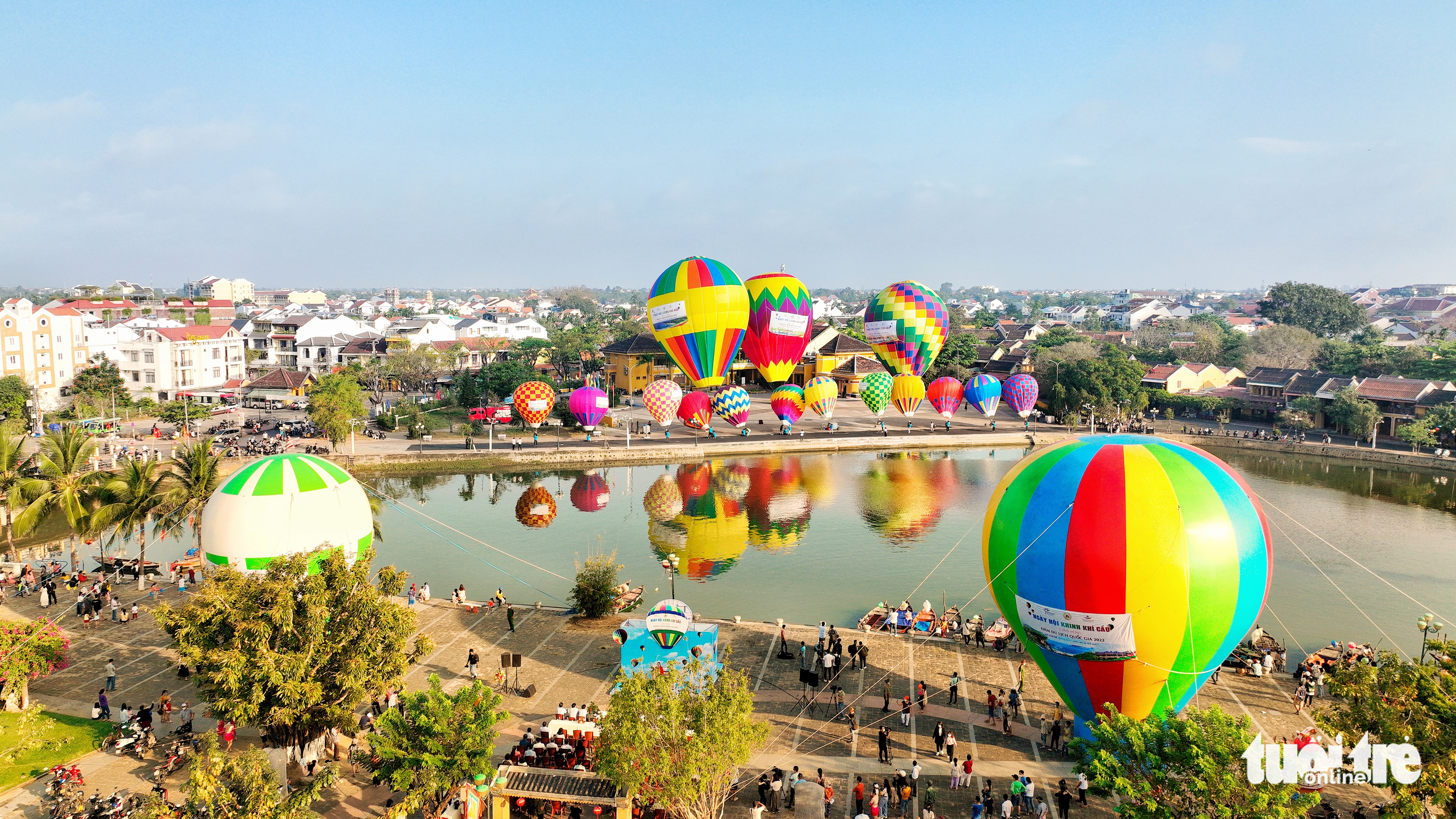 Hot-air balloons illuminate the sky above Hoi An's tourism festival