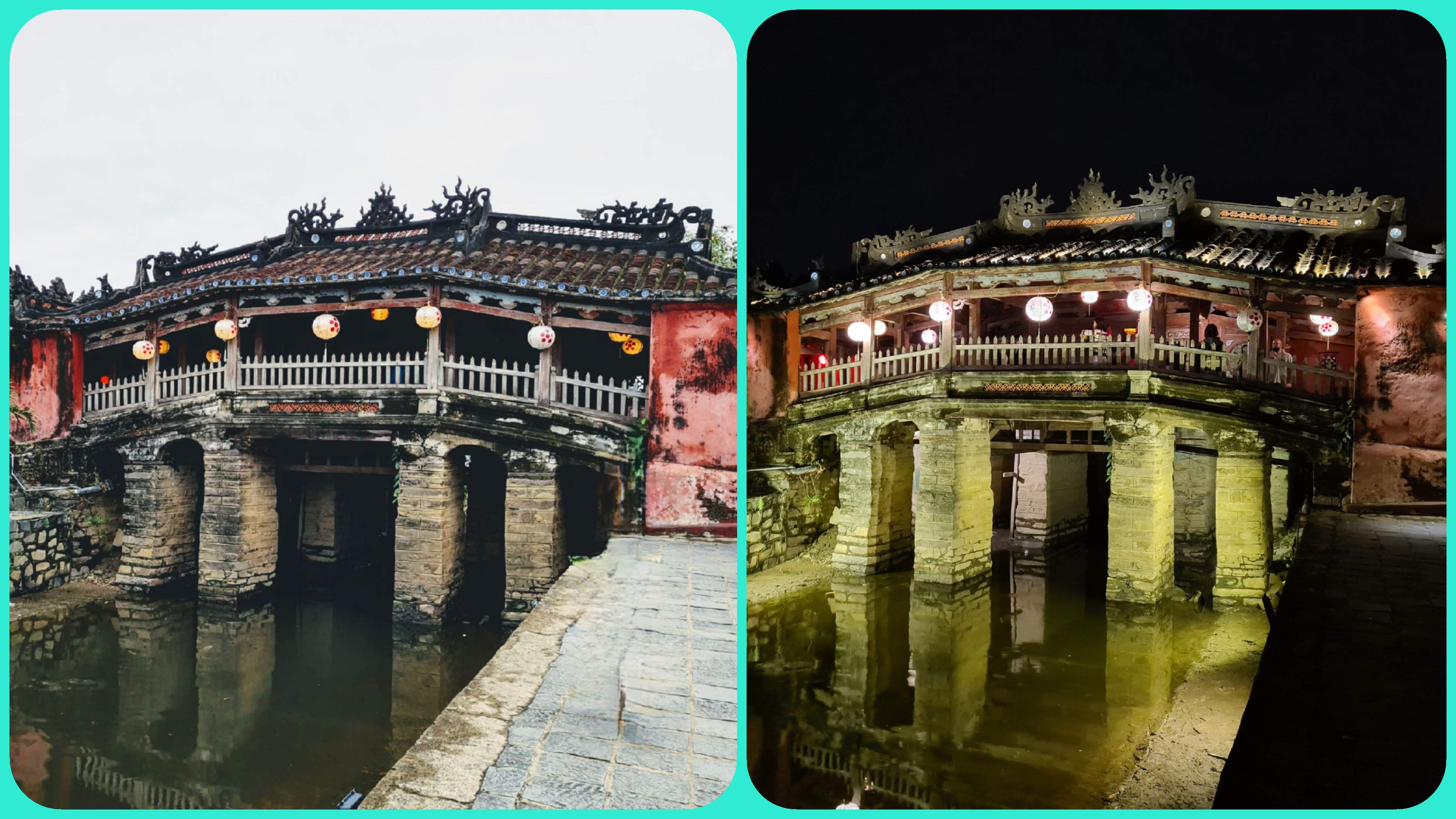 The Chua Cau (Japanese Covered Bridge) in the afternoon and evening in Hoi An Ancient Town, Quang Nam Province, Vietnam. Photo taken on April 3, 2022. Photo: Duy Khang / Tuoi Tre