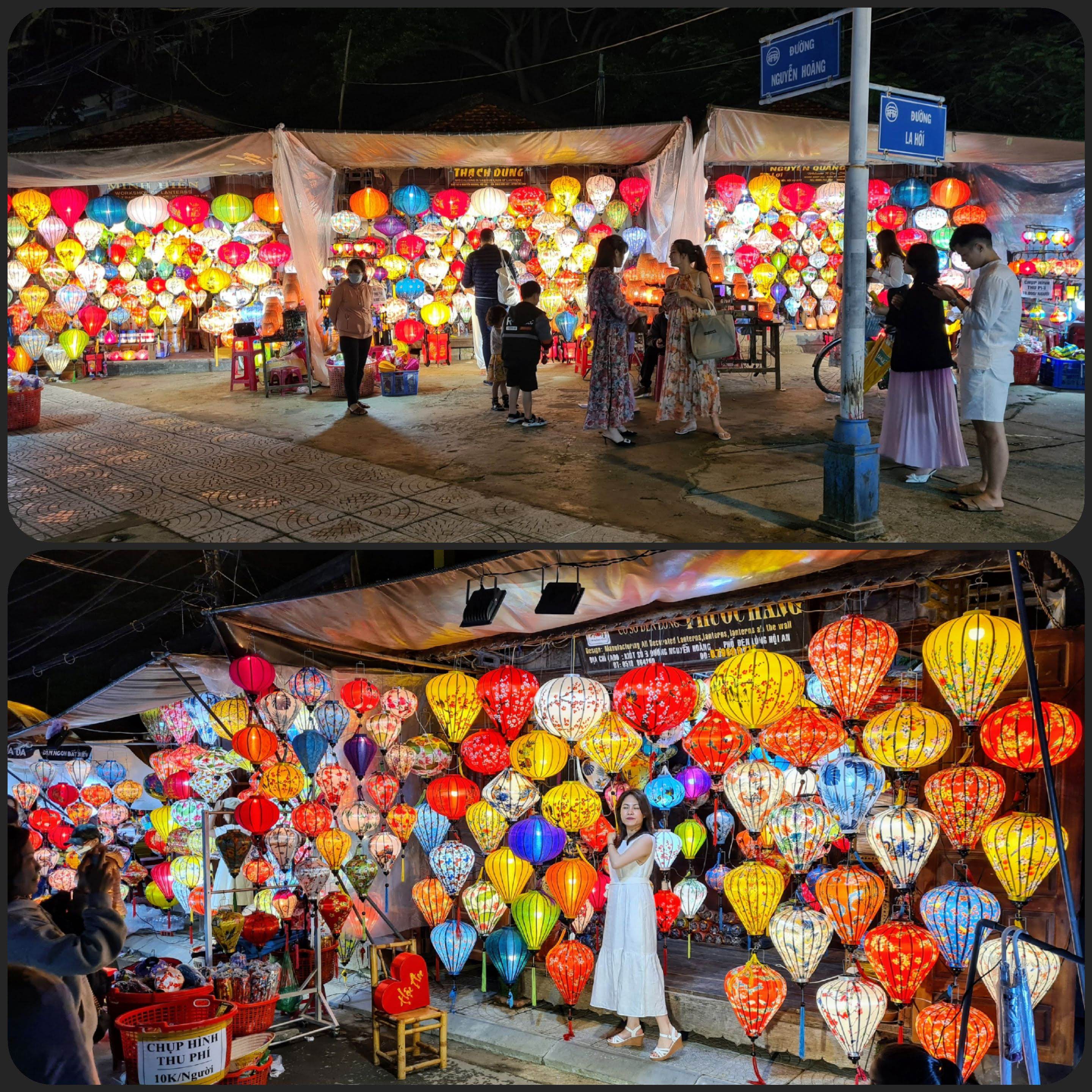 Lantern shops at Nguyen Hoang Night Market in Hoi An Ancient Town, Quang Nam Province, Vietnam. Visitors can take photos of themselves with the lanterns for VND10,000 (US$0.4) per person. Photo: Duy Khang / Tuoi Tre