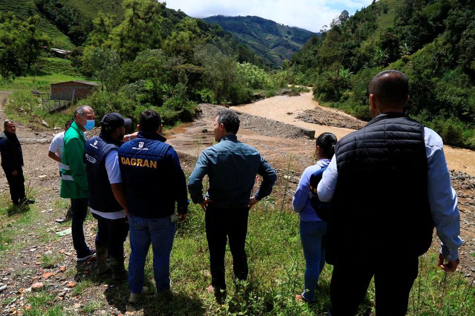 The Governor of Antioquia Anibal Gaviria arrives in the area affected by a flash flood that flooded a gold mine and left at least 10 dead, in Abriaqui, Colombia April 7, 2022. Photo: Courtesy of Goverment of Antioquia/Handout via REUTERS