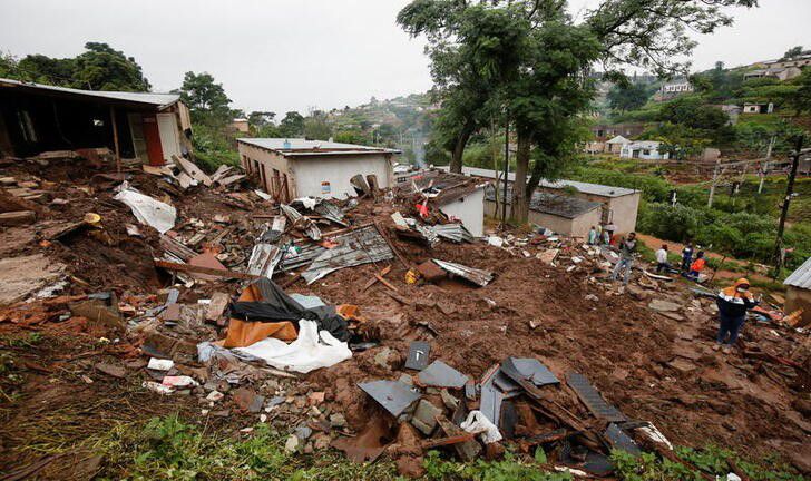 A view shows the remains of a building, which was destroyed during flooding leaving several people dead, at the KwaNdengezi Station, near Durban, South Africa, April 16, 2022. Photo: Reuters