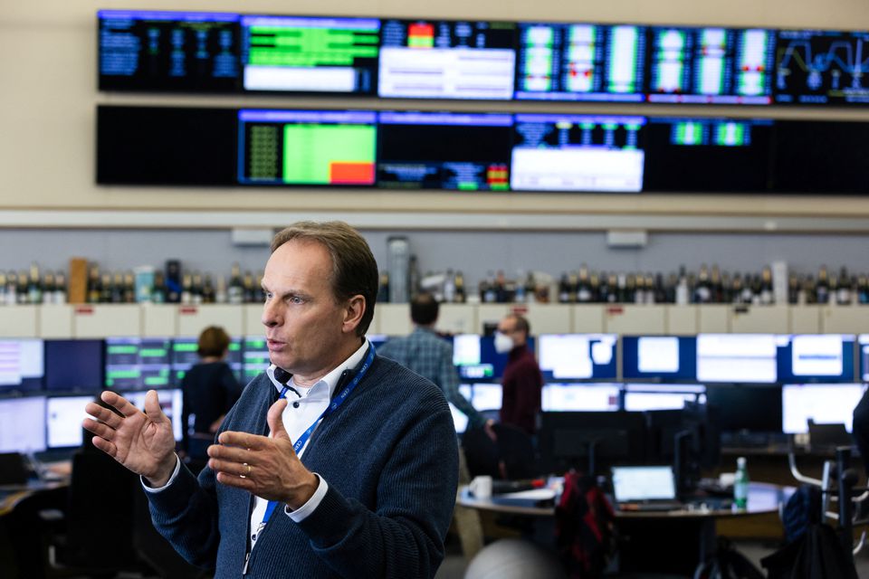 Head of the Operations Group in the Beam Department Rende Steerenberg gestures during an interview with Reuters in the European Organization for Nuclear Research (CERN) Control Centre in Meyrin near Geneva, Switzerland, April 13, 2022. Photo: Reuters