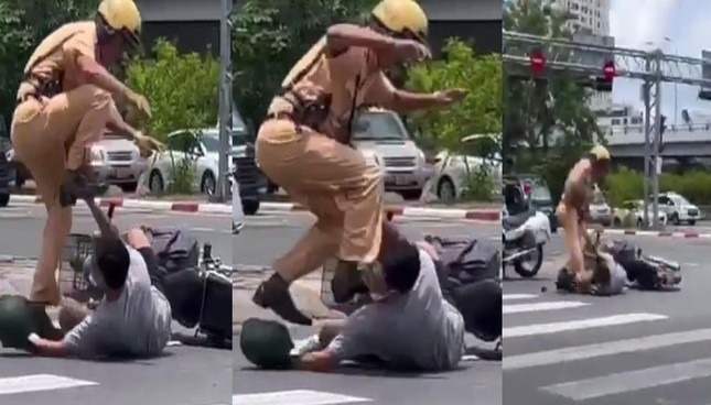 Video captures policeman-motorcyclist fight at Ho Chi Minh City intersection
