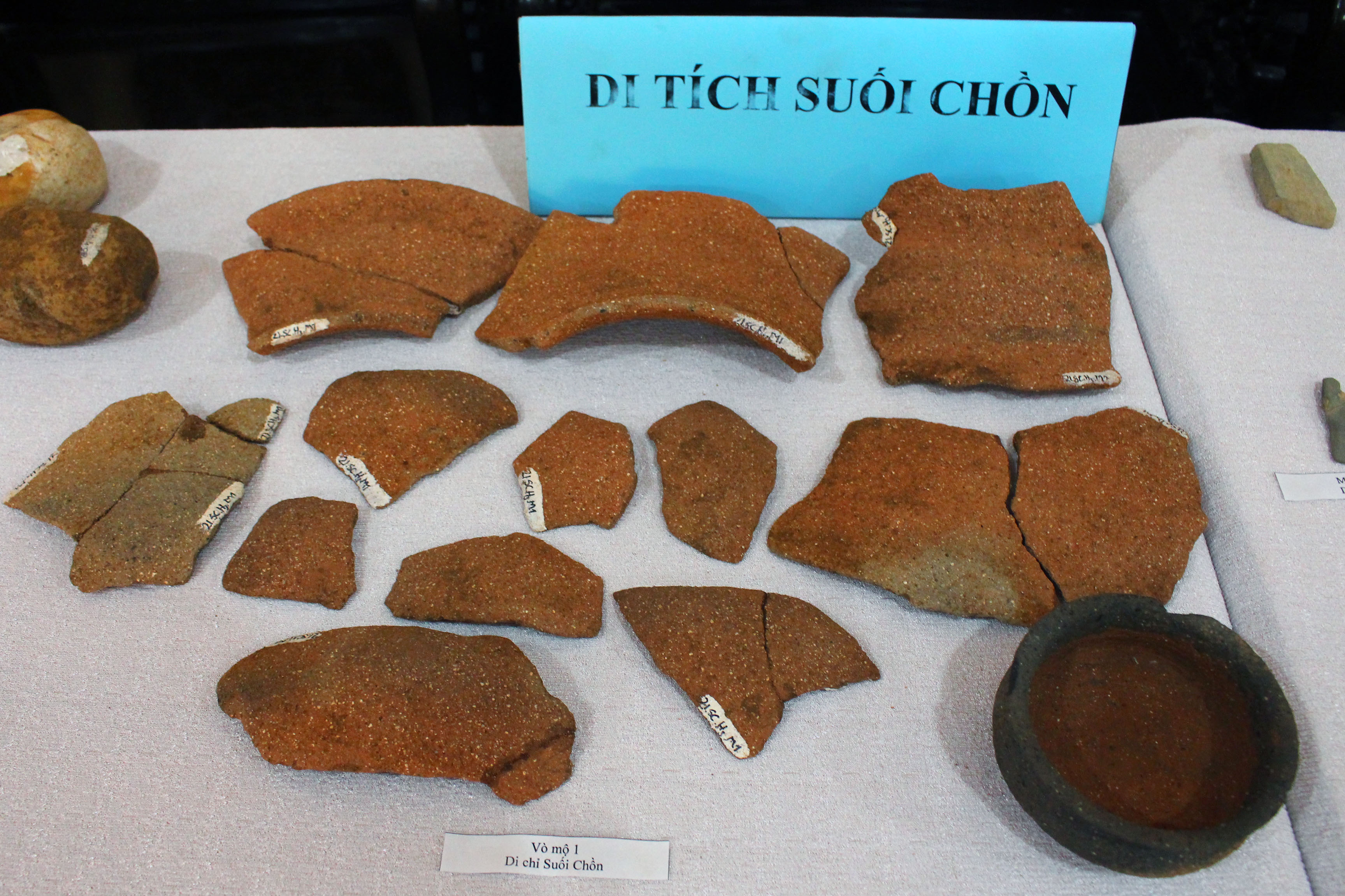 Artifacts excavated from the Cau Sat and Suoi Chon archeological sites are displayed at a press conference in Dong Nai Province, Vietnam, April 27, 2022. Photo: B.A. / Tuoi Tre