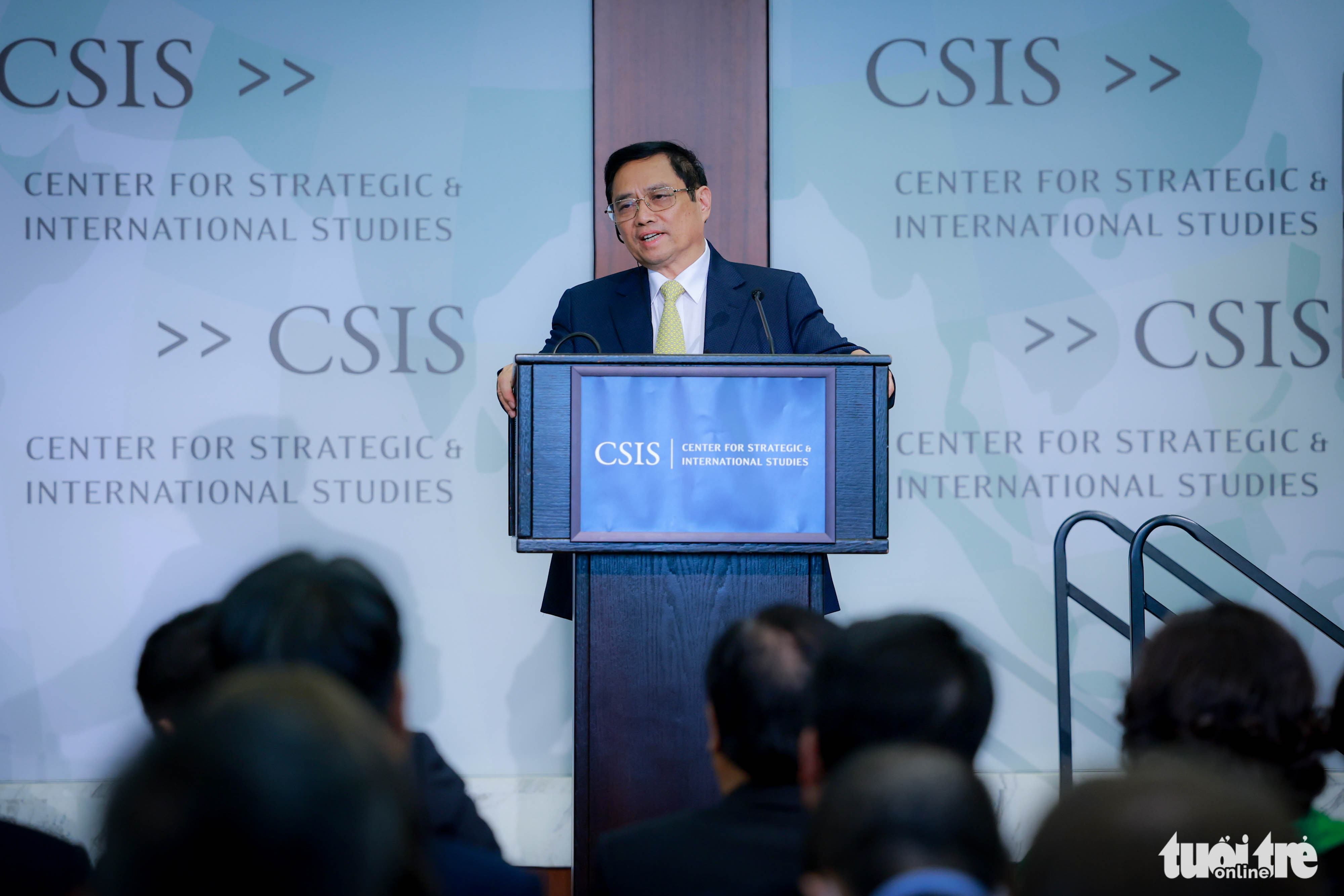 Vietnamese Prime Minister Pham Minh Chinh delivers a speech at the Centre for Strategic and International Studies (CSIS) in Washington, D.C., May 11, 2022. Photo: Nguyen Khanh / Tuoi Tre