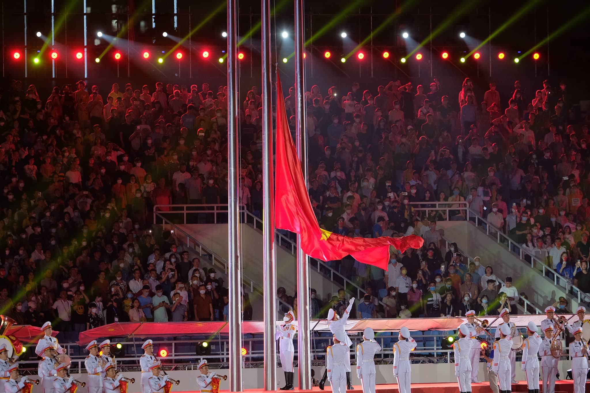Vietnam's national flag is hoisted during the opening ceremony of the 31st Southeast Asian (SEA) Games at My Dinh National Stadium in Hanoi, Vietnam, May 12, 2022. Photo: Nam Tran / Tuoi Tre