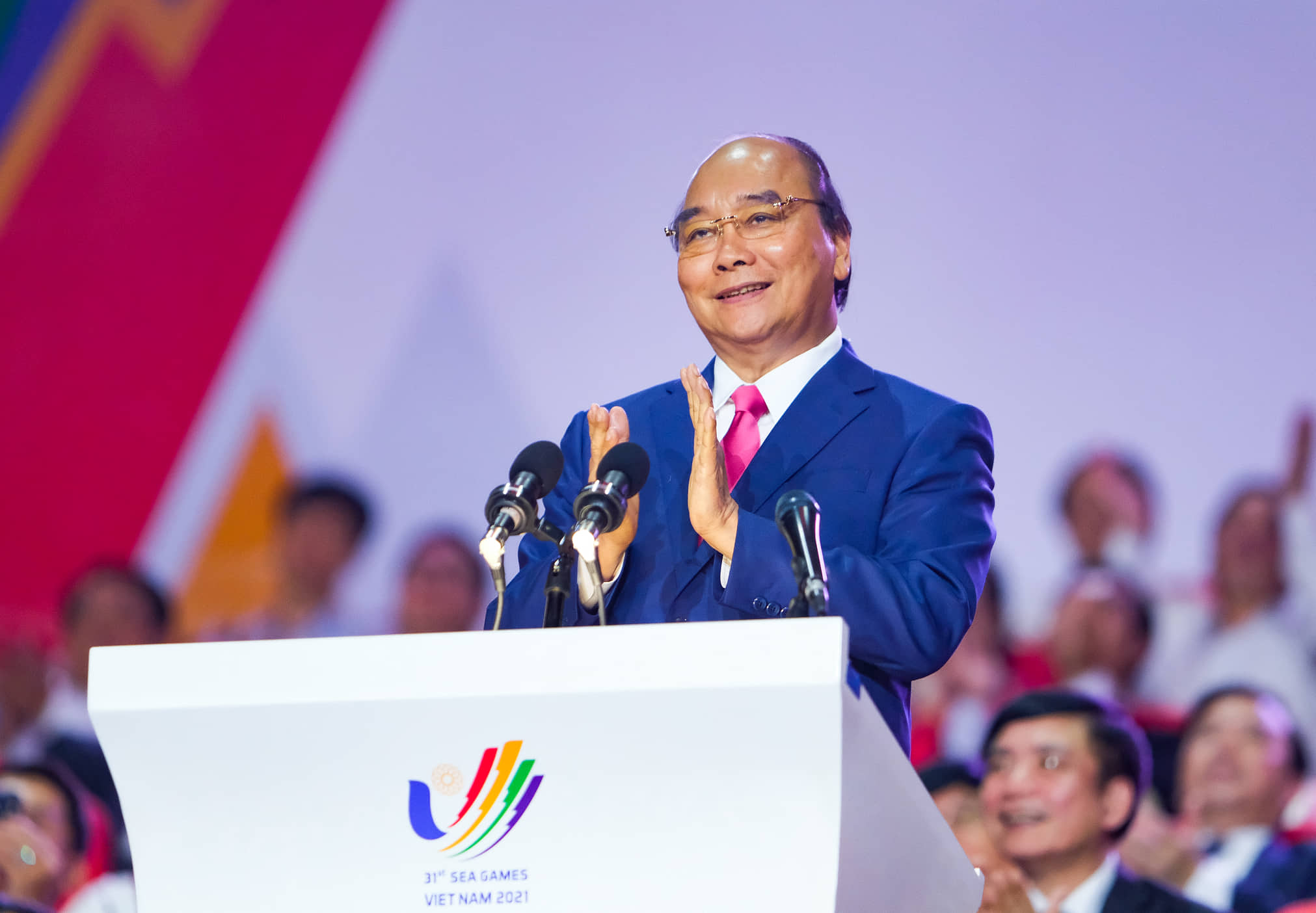 Vietnamese State President Nguyen Xuan Phuc declares the 31st Southeast Asian (SEA) Games officially open at My Dinh National Stadium in Hanoi, Vietnam, May 12, 2022. Photo: Nam Tran / Tuoi Tre