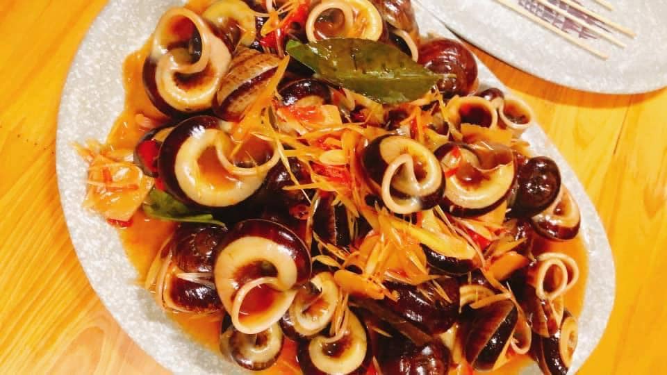 This supplied photo shows a dish of 'oc nui' (moutain snails).