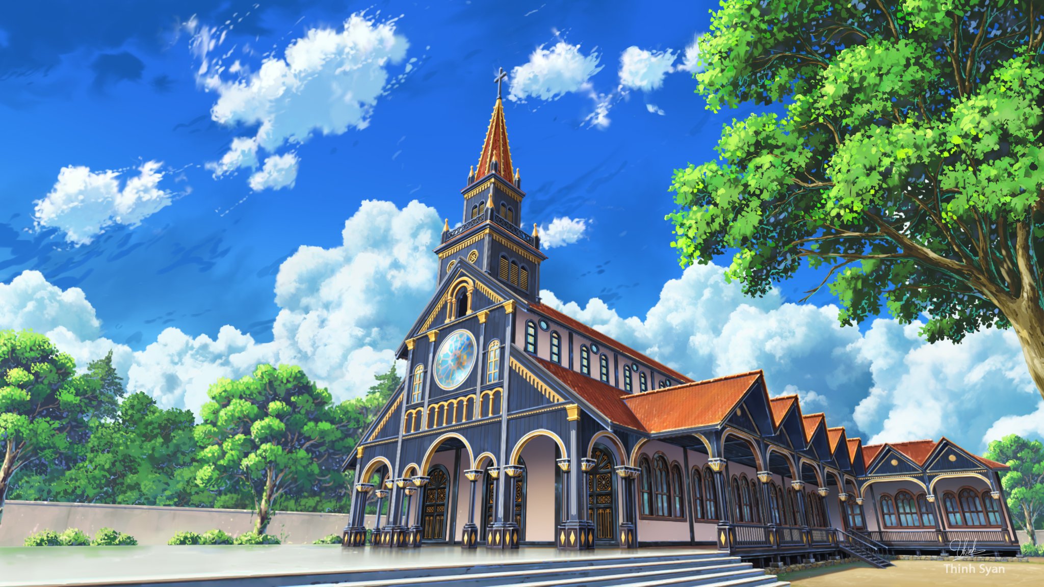 An anime depiction of Saint Mary's Cathedral in Kon Tum City, Kon Tum Province, Vietnam. Photo: Supplied