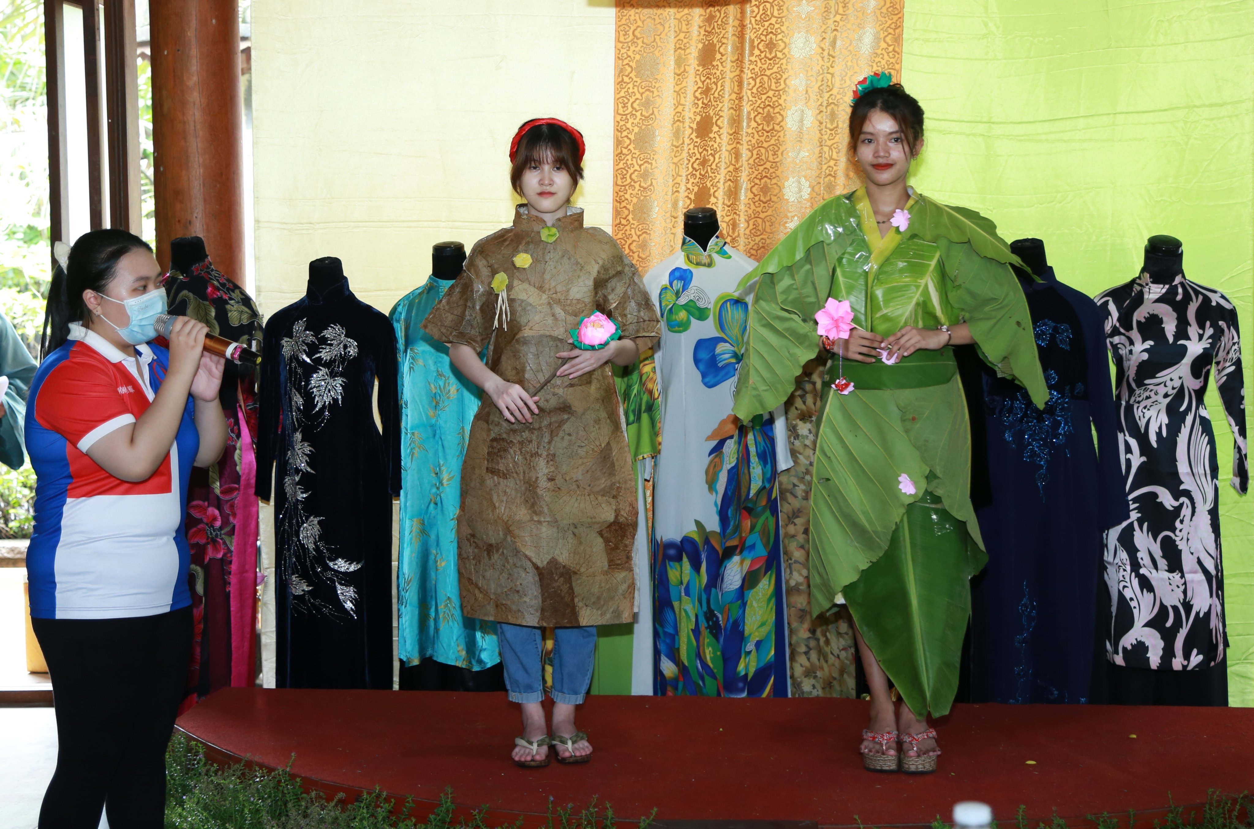 Participants showcase costumes made from leaves during a fashion show at the ‘Leaves Festival’ at Ao Dai Museum in Thu Duc City under Ho Chi Minh City, May 29, 2022. Photo: Handout via Tuoi Tre