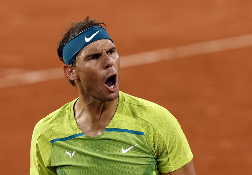 Tennis - French Open - Roland Garros, Paris, France - June 1, 2022 Spain's Rafael Nadal reacts during his quarter final match against Serbia's Novak Djokovic. Photo: Reuters