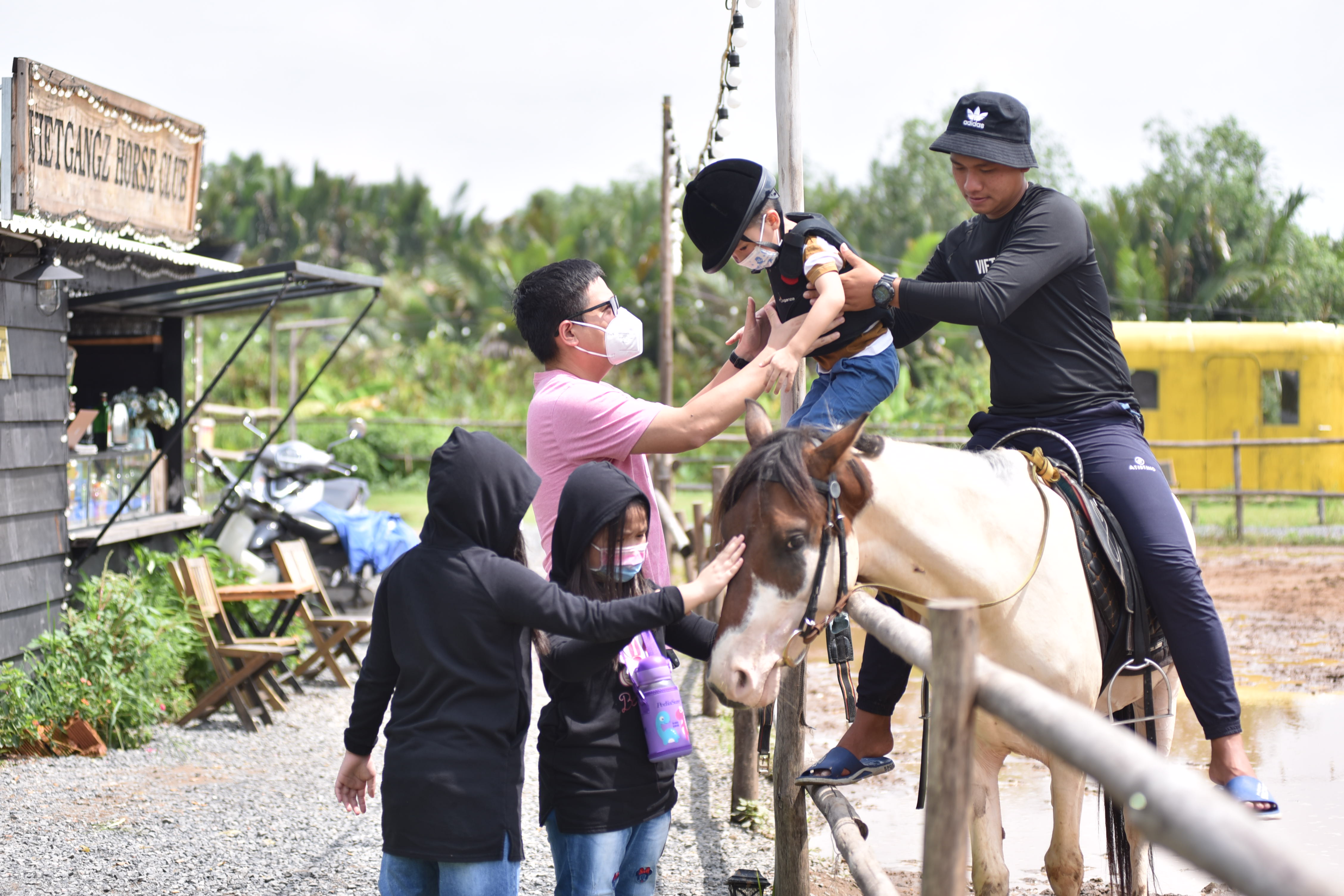 Children play with a horse at Vietgangz Horse Club, Thu Duc City, Ho Chi Minh City. Photo: Ngoc Phuong / Tuoi Tre News