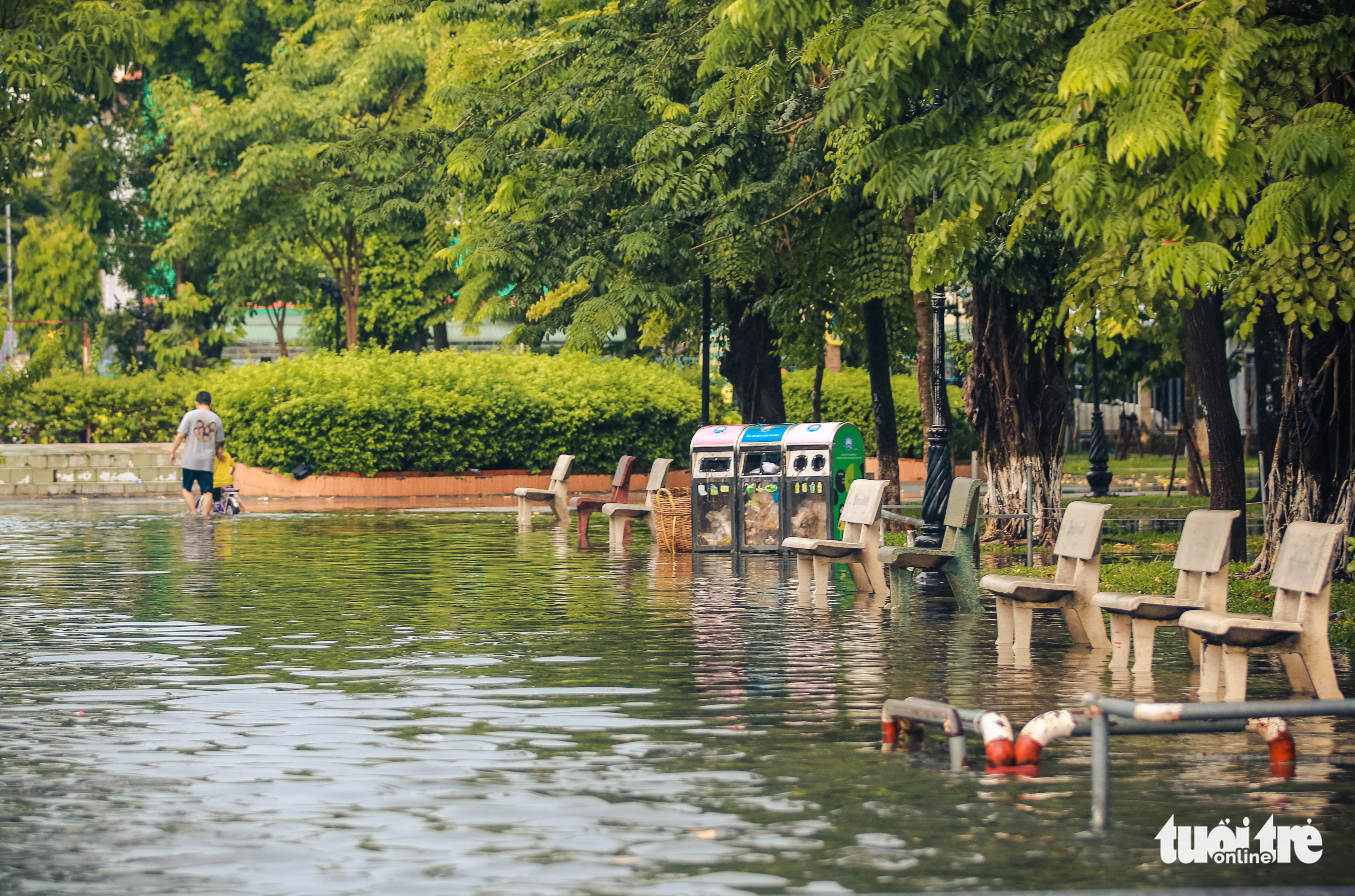 Lang hoa Go Vap Park in Go Vap District, Ho Chi Minh City is submerged, July 20, 2022. Photo: Chau Tuan / Tuoi Tre