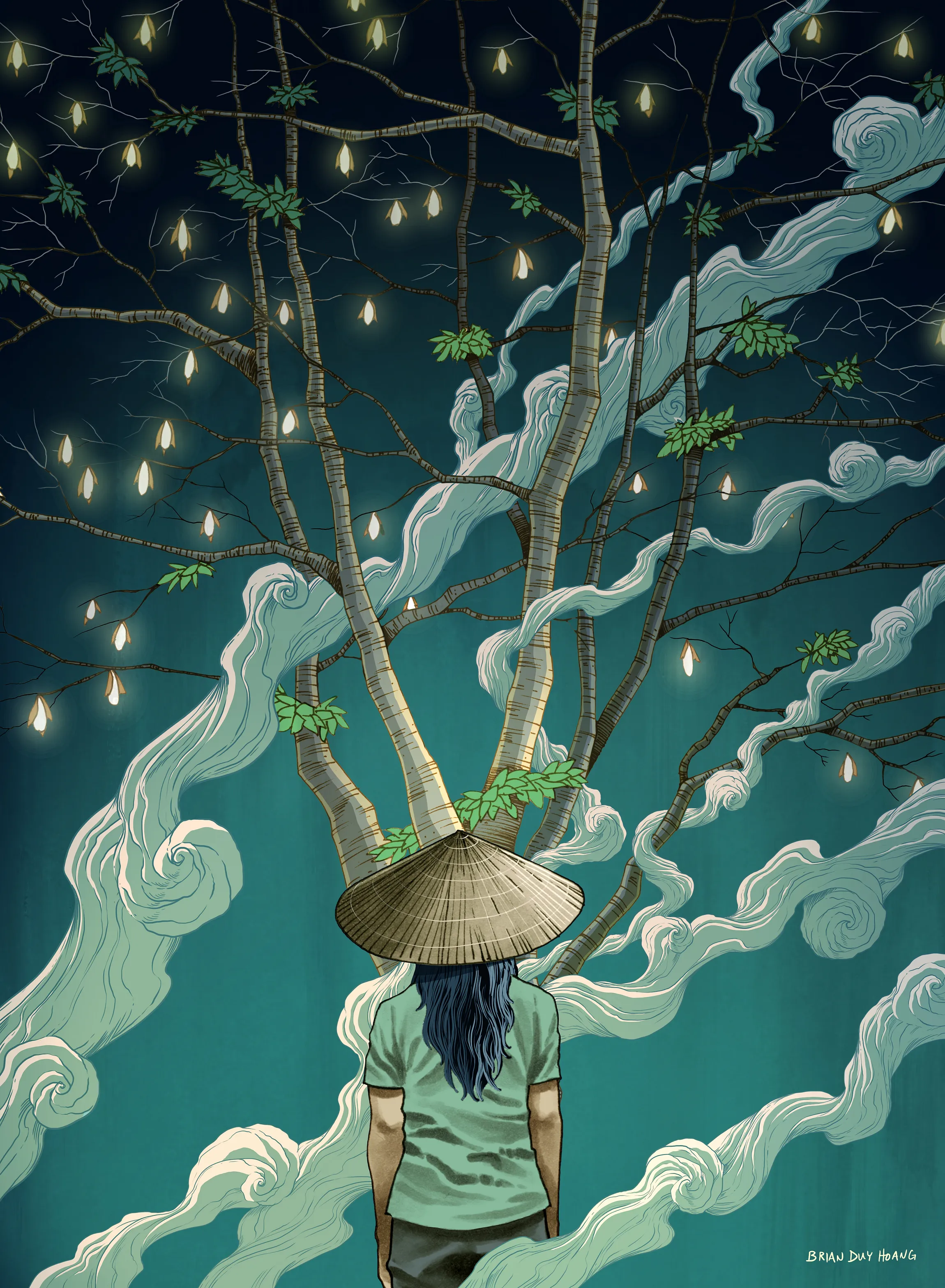 Illustration by Brian Hoang of a story by Dạ Ngân in volume 1 of In My Ear, Your Voice Still Flickering. Photo: Saigoneer.com