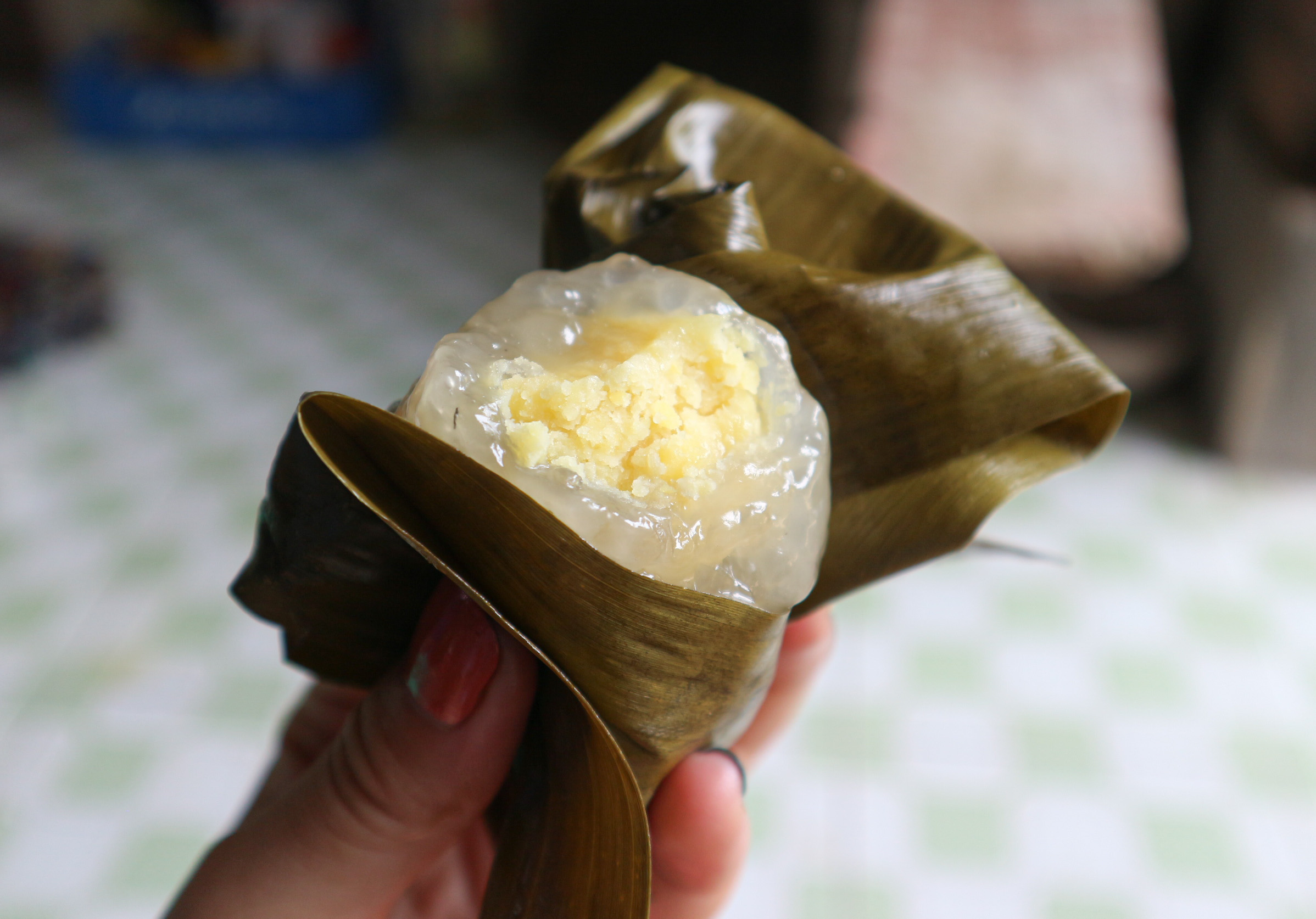 A piece of 'banh it' with mung bean filling. Photo: Ngoc Phuong / Tuoi Tre News