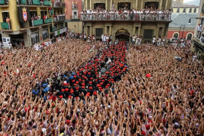 Some 10,000 visitors packed into Pamplona's main square for the opening of this year's festivities. Photo: AFP
